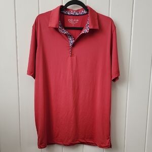 Red Pink Men's Polo Shirt With Star Trim - Maelreg Performance Polo - Large